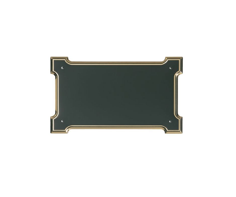 Targa in alluminio bombata rettangolare con angoli​ fondo nero e bordo oro