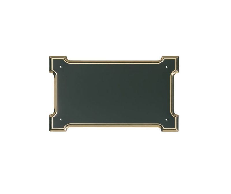 Targa in alluminio bombata rettangolare con angoli fondo nero e bordo oro Targa in alluminio bombata rettangolare con angoli fondo nero e bordo oro