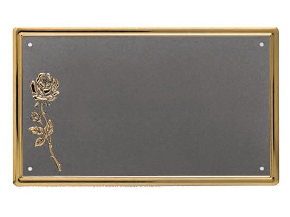 Targa in alluminio piana con rilievo rosa fondo argento patinato