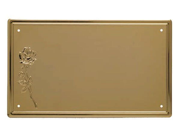 Targa in alluminio piana con rilievo rosa fondo oro patinato