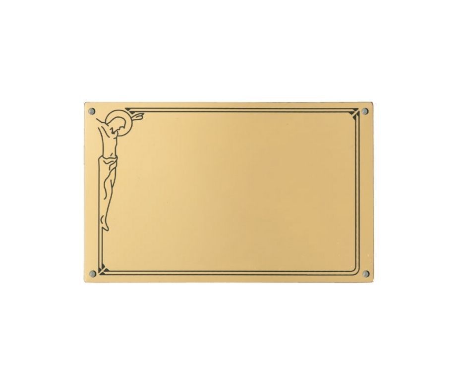 Targa in alluminio piana rettangolare fondo oro e bordo nero con Cristo