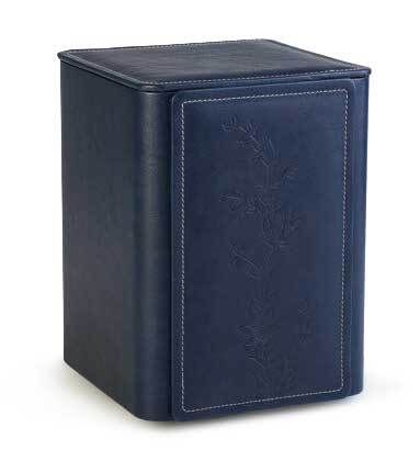 Urna ecopelle blu con decoro fiore Urna ecopelle blu con decoro fiore