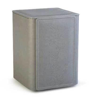 Urna ecopelle grigia con decoro fiore Urna ecopelle grigia con decoro fiore