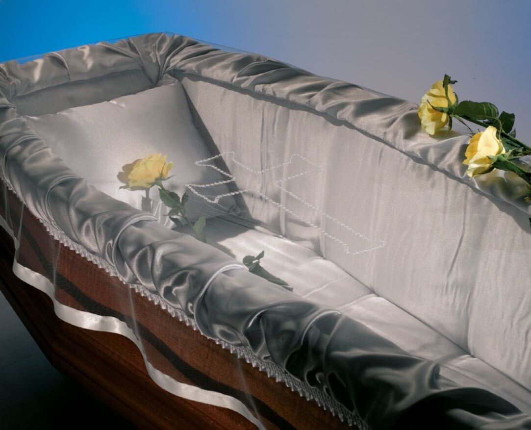 Velo coprisalma con ricamo croce con nastro in raso grigio