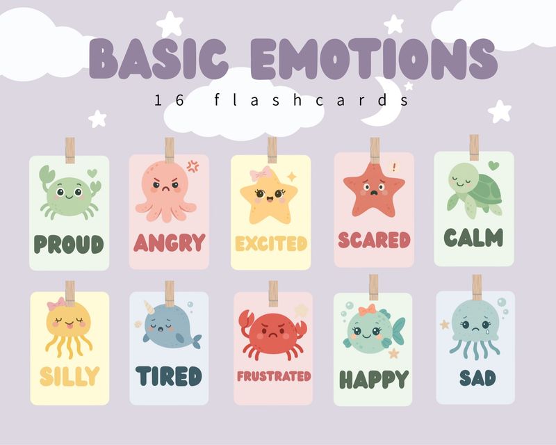 Basic Emotions Flashcards Pack | 16 Cards | Under The Sea Themed