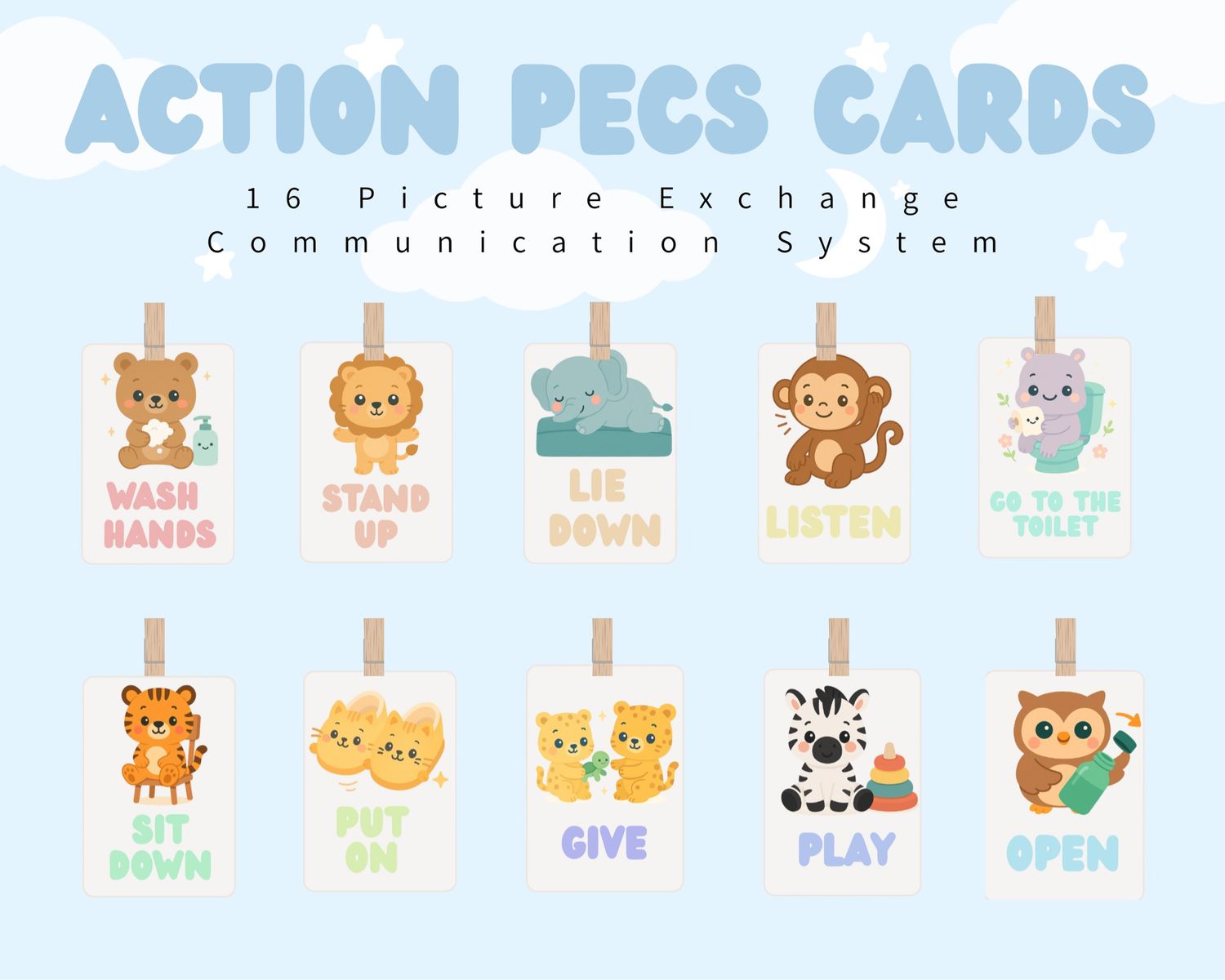 Action PECS Flashcards Pack | Animal Themed | 16 Cards