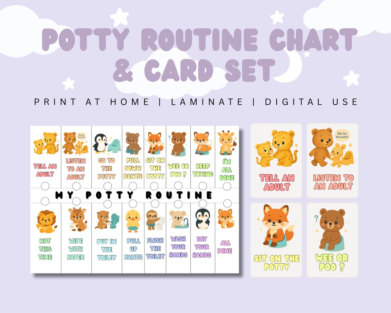 Animal-Themed Potty Routine Card Set | Printable, Laminate-Friendly