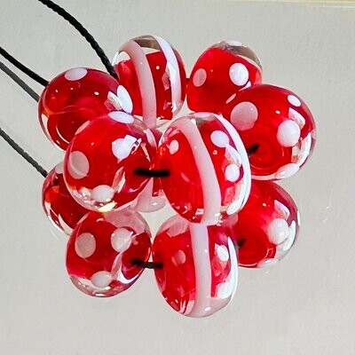 Red Hot White Handmade Lampwork Beads