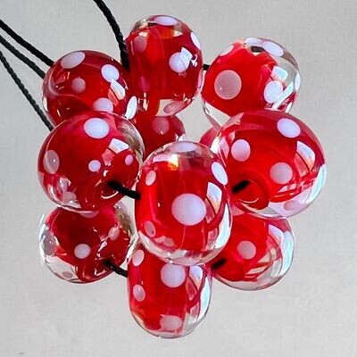 Red Hot White Dots Handmade Lampwork Beads