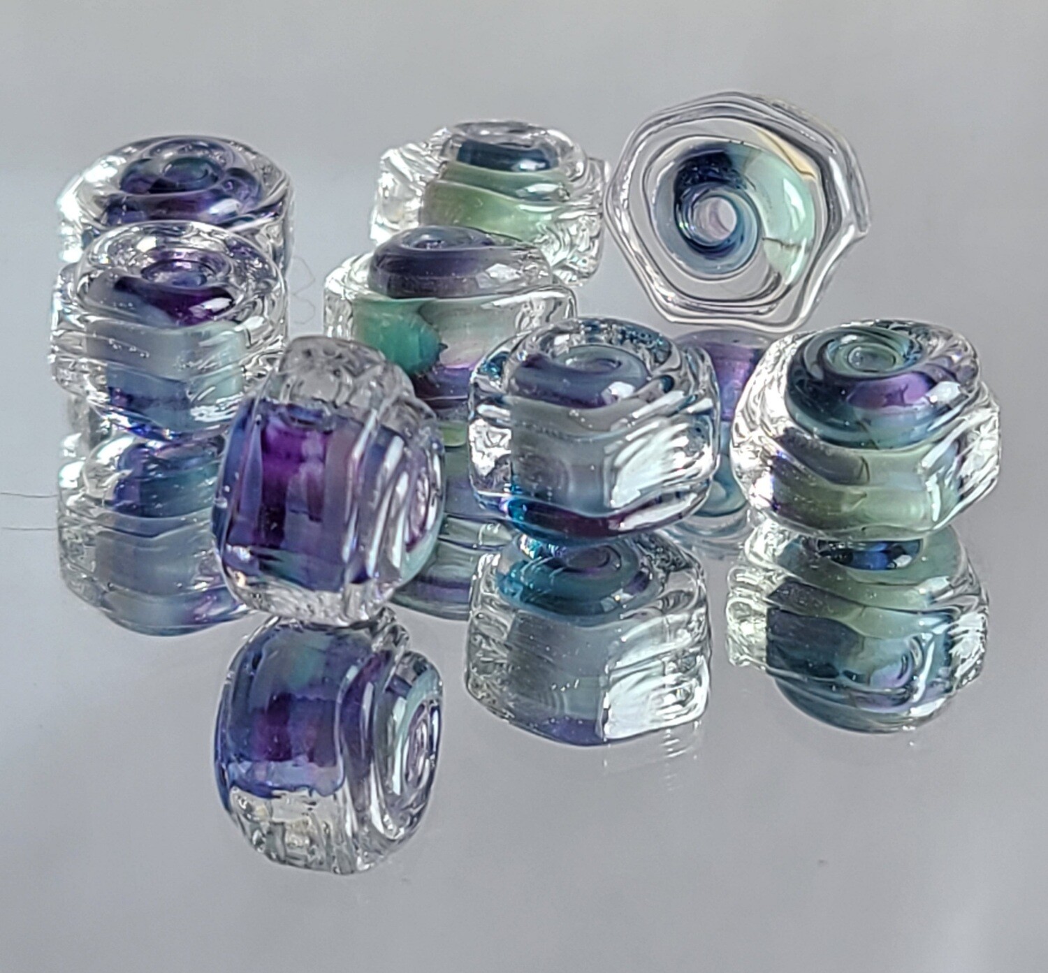 Aqua Violet Handmade Lampwork Beads