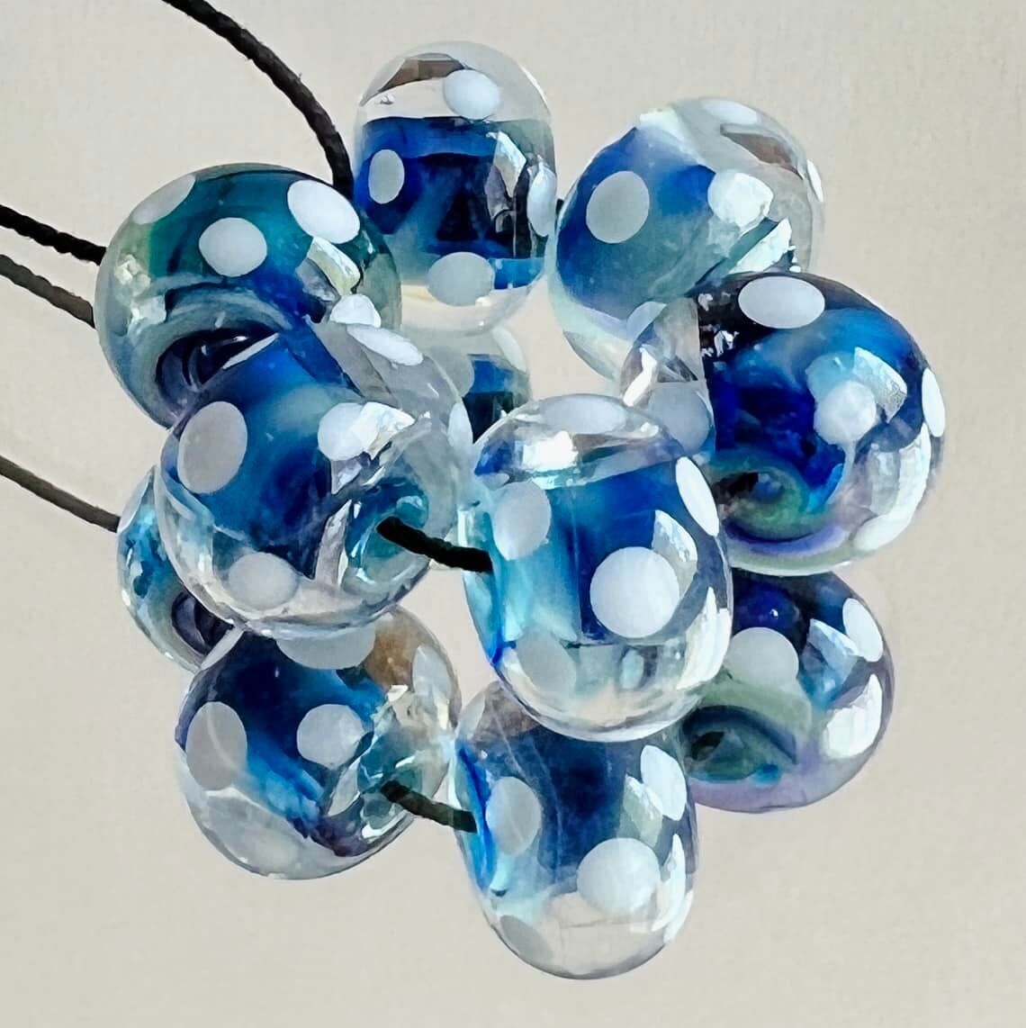Onirique White Dots Handmade Lampwork Beads