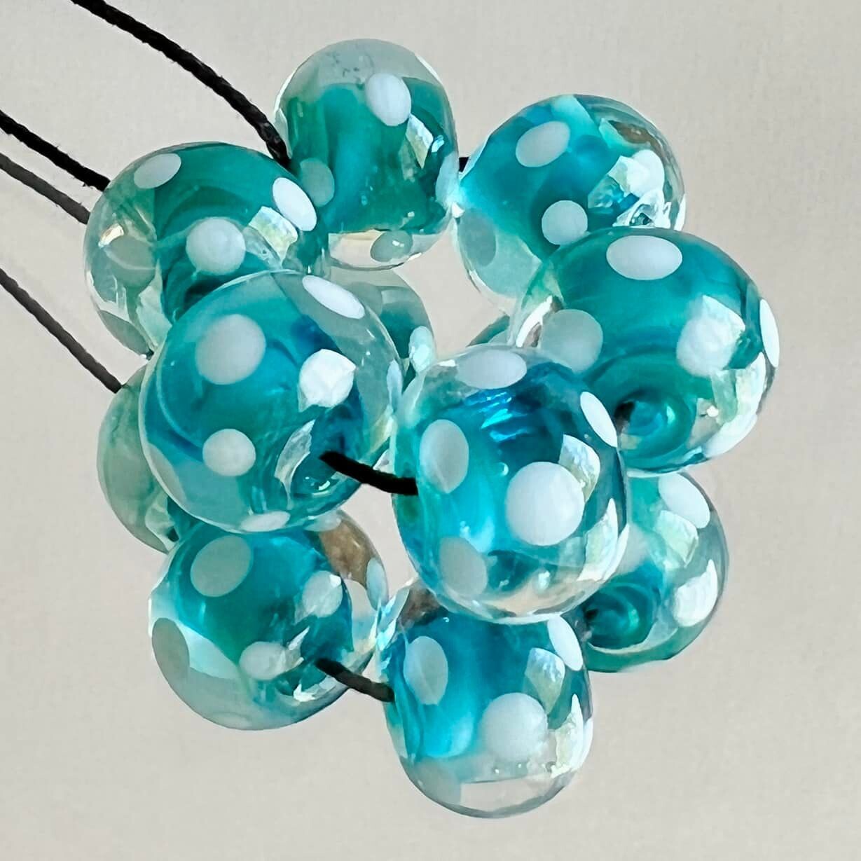 Indian Ocean White Dots Handmade Lampwork Beads
