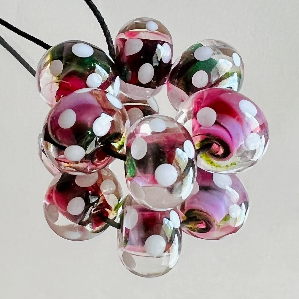 Sugar Plum Fairy White Dots Handmade Lampwork Beads