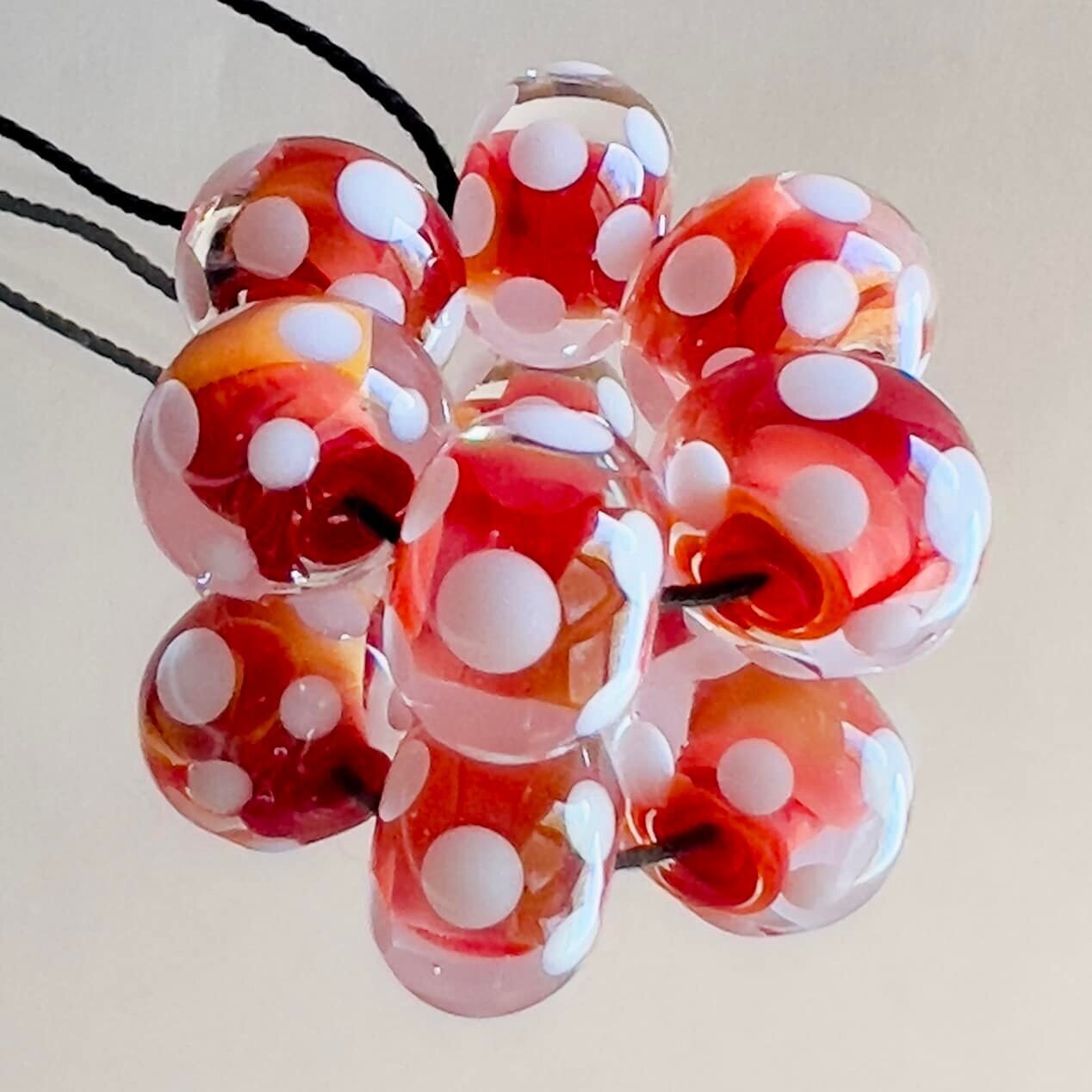Molten White Dots Handmade Lampwork Beads