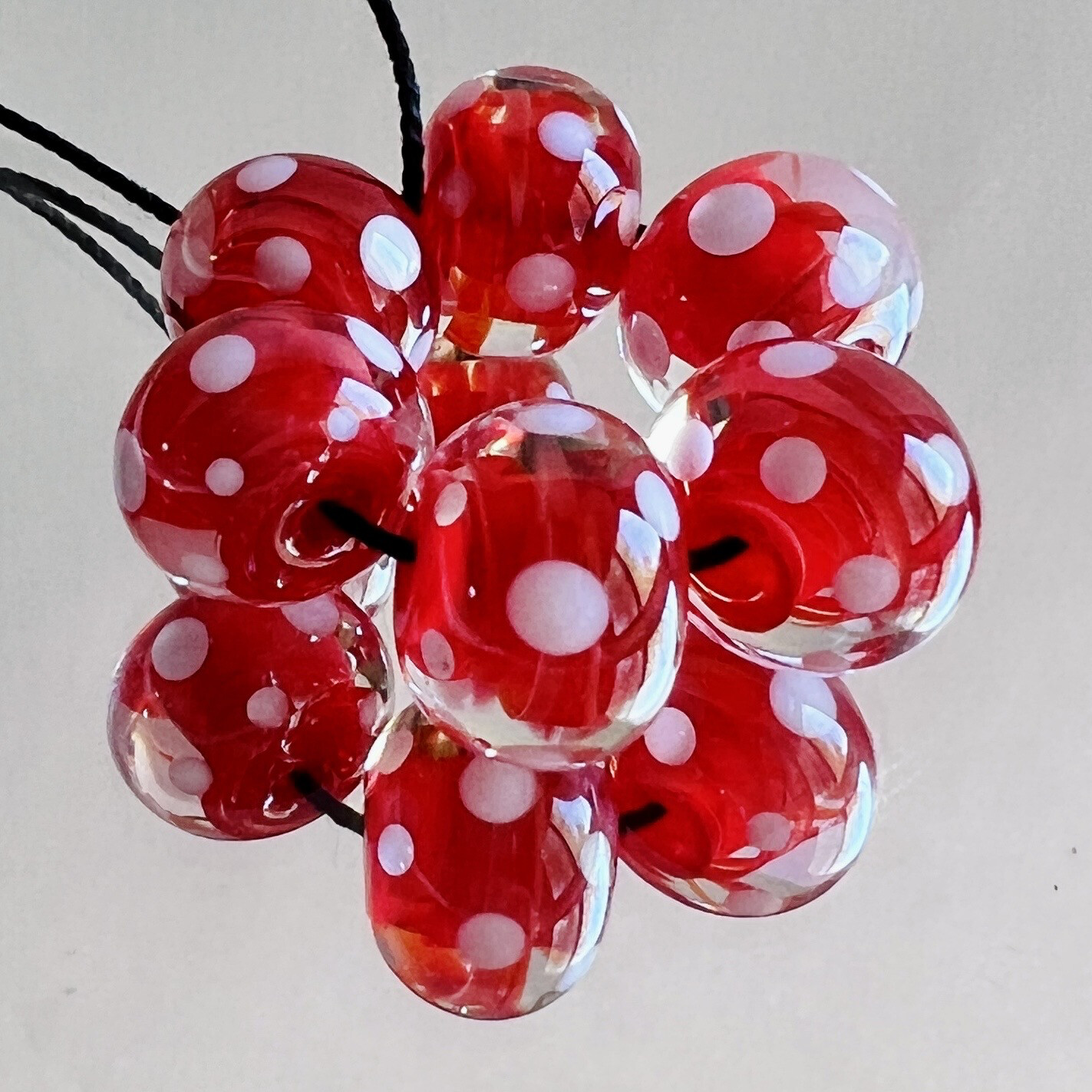Red Hot White Dots Handmade Lampwork Beads