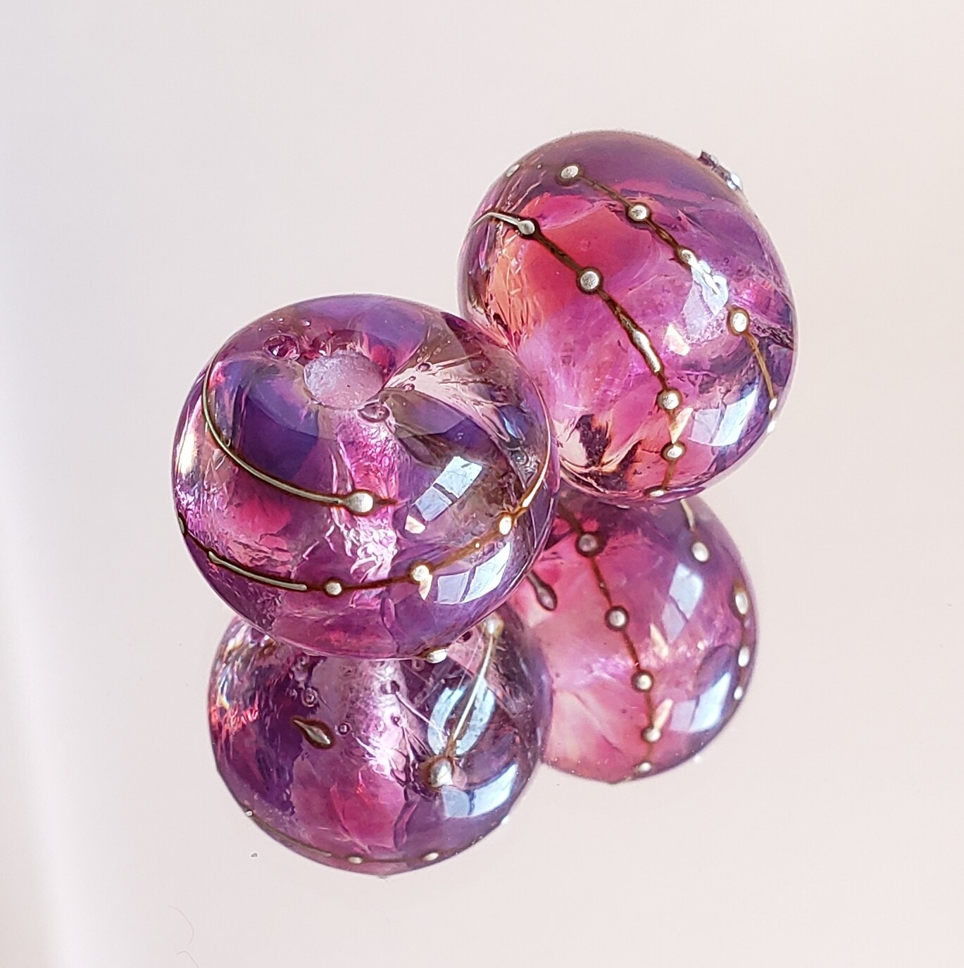 Purple Rose Pair Handmade Lampwork Beads
