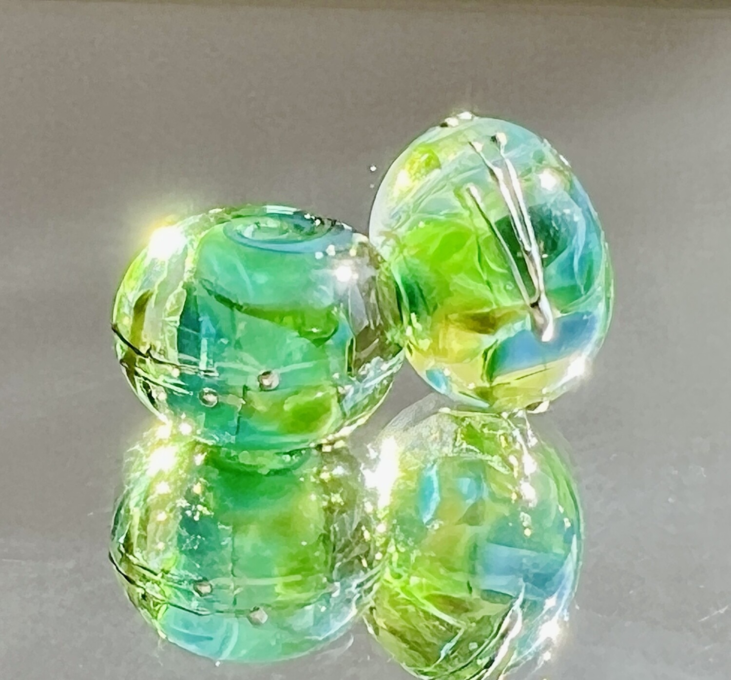Kiwi Squeeze Pair Handmade Lampwork Beads Top