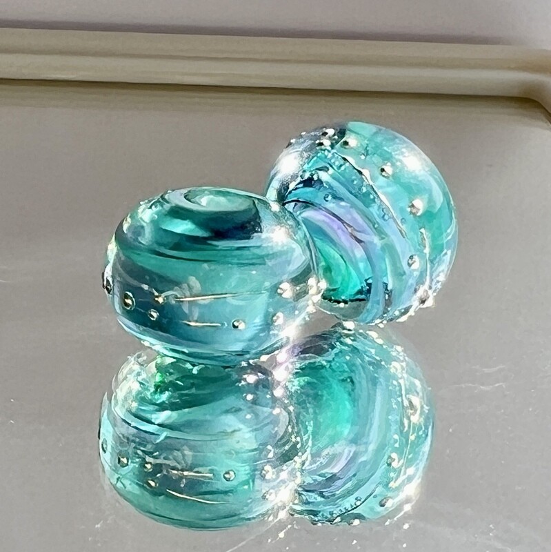 Emerald Isle Pair Handmade Lampwork Beads Top
