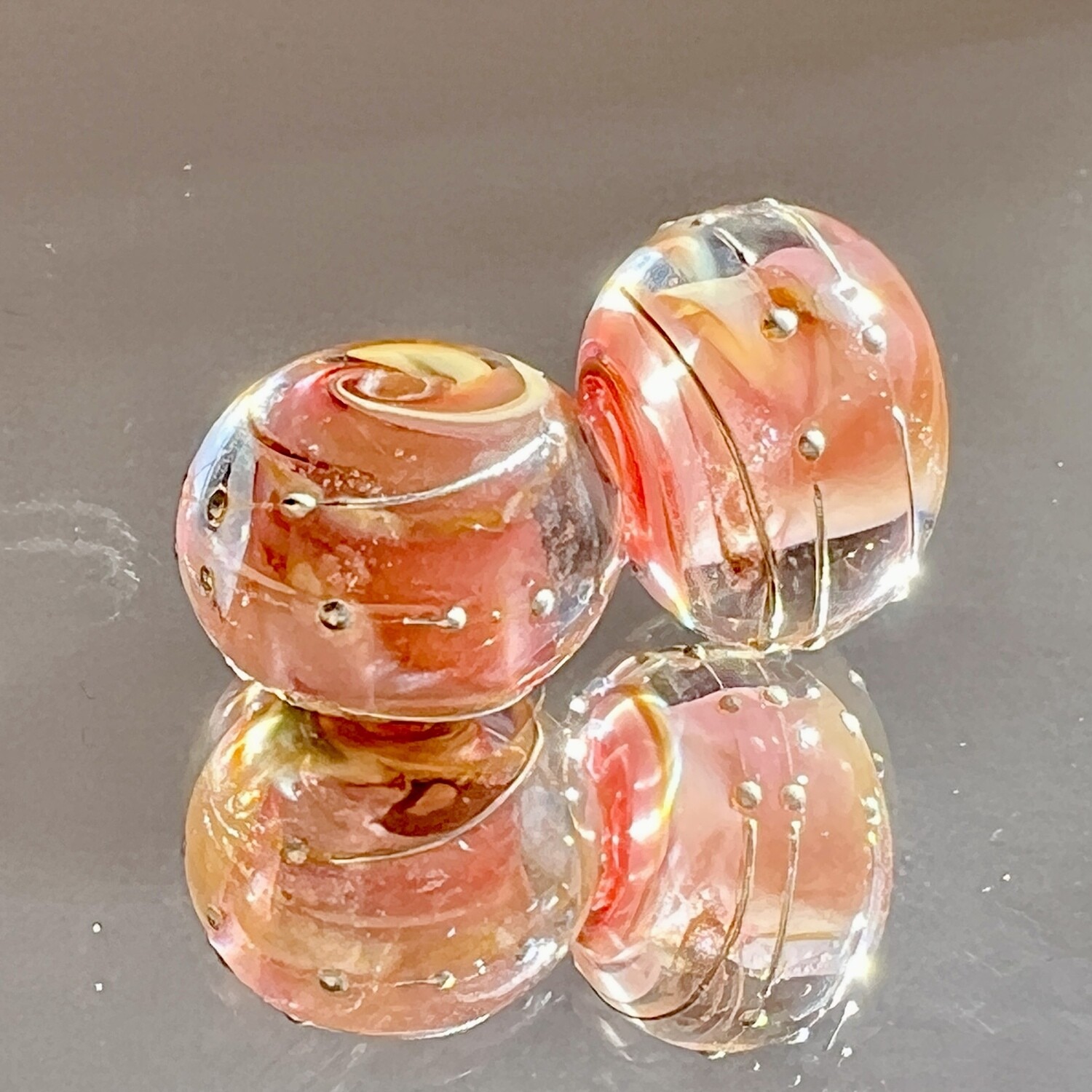 Peach Sangria Pair Handmade Lampwork Beads Top