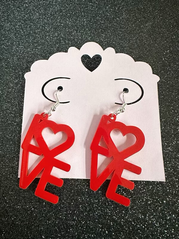 Red Acrylic LOVE Earrings