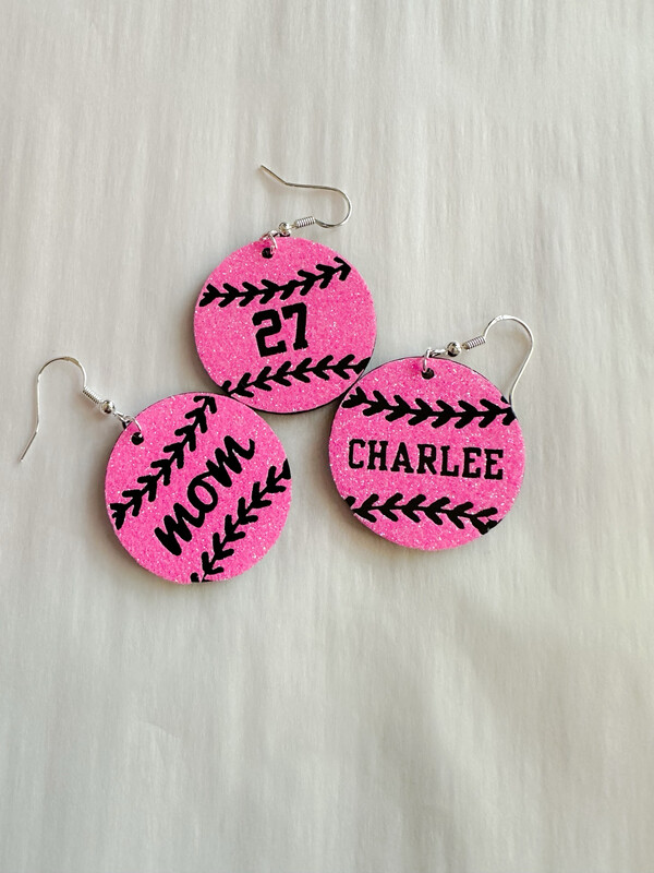 Pink Ladies Personalized Acrylic Softball Earrings