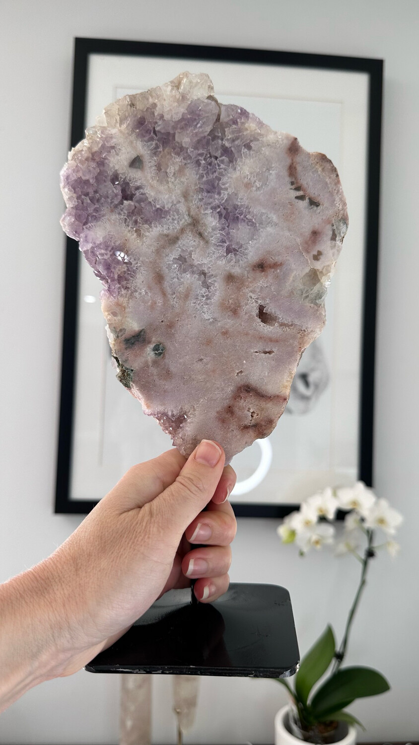 Pink Amethyst Slab On Stand