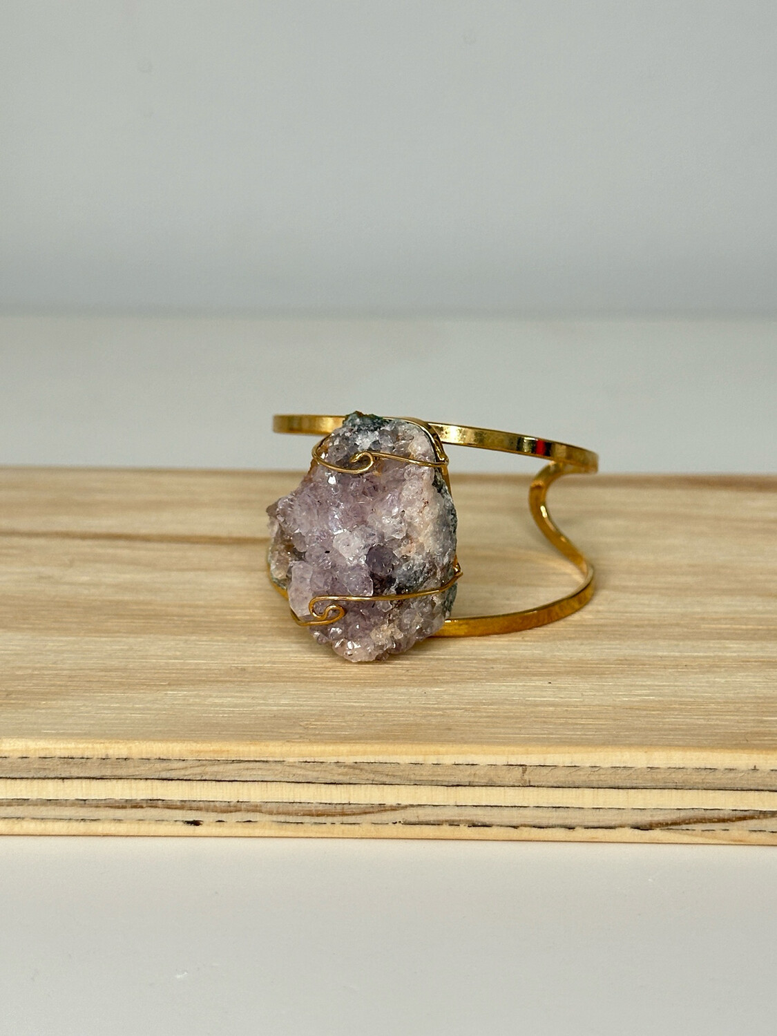 Pink Amethyst Crystal Cluster Gold Bracelet