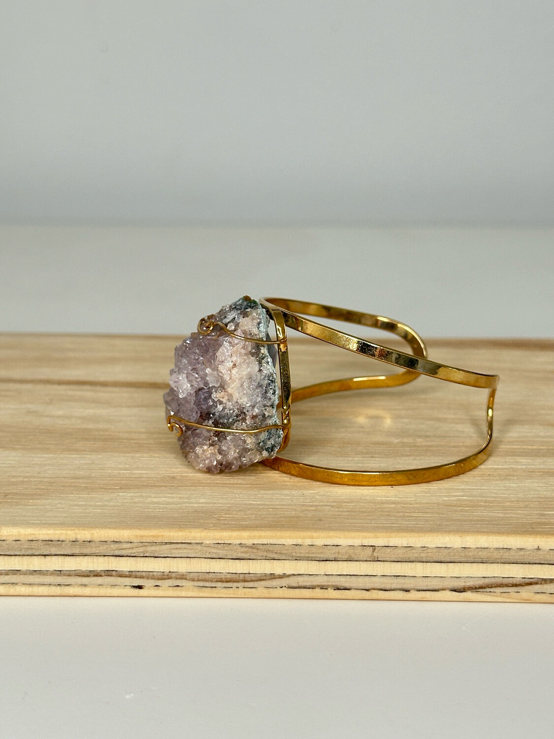 Pink Amethyst Crystal Cluster Gold Bracelet