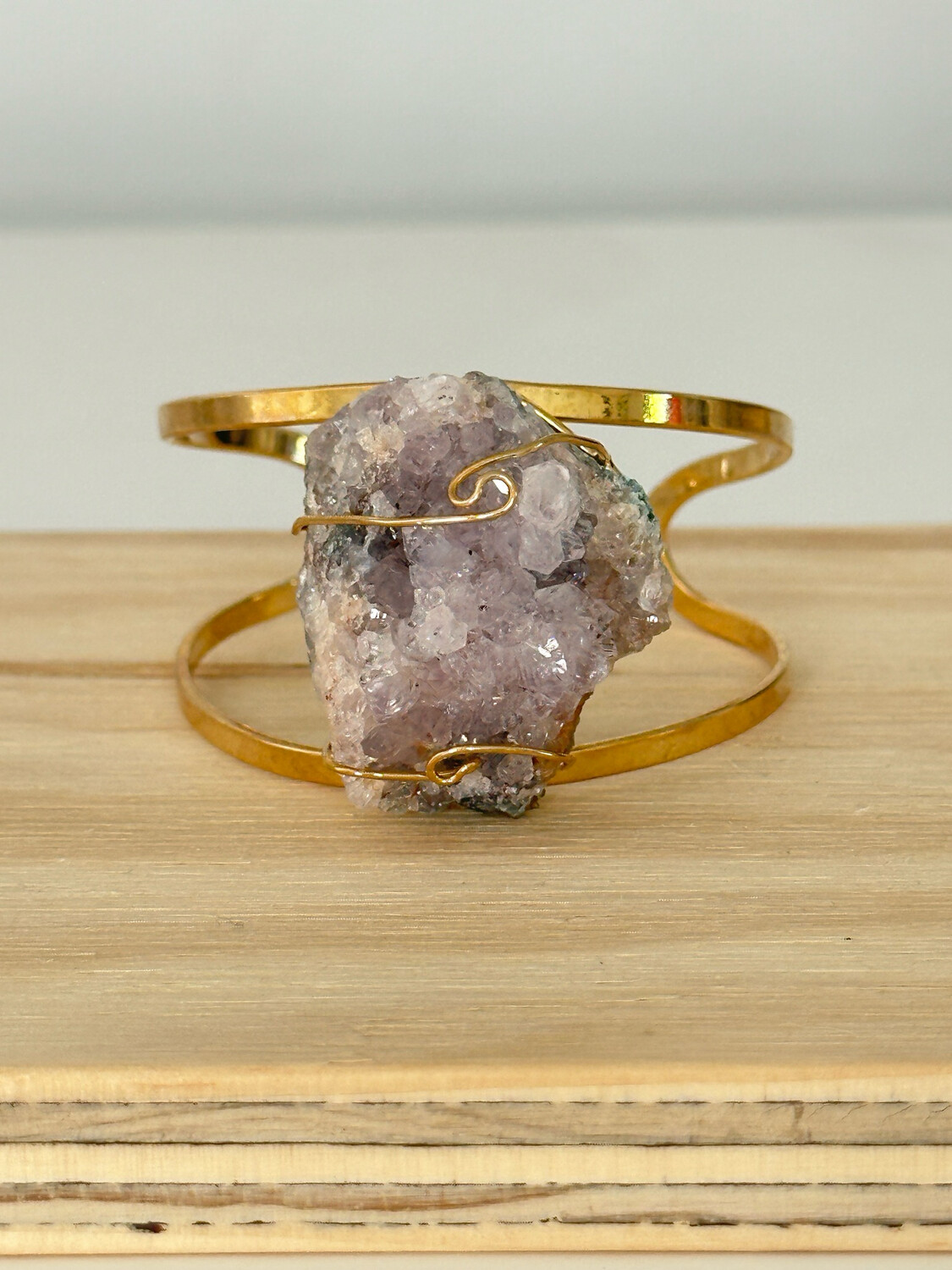 Pink Amethyst Crystal Cluster Gold Bracelet