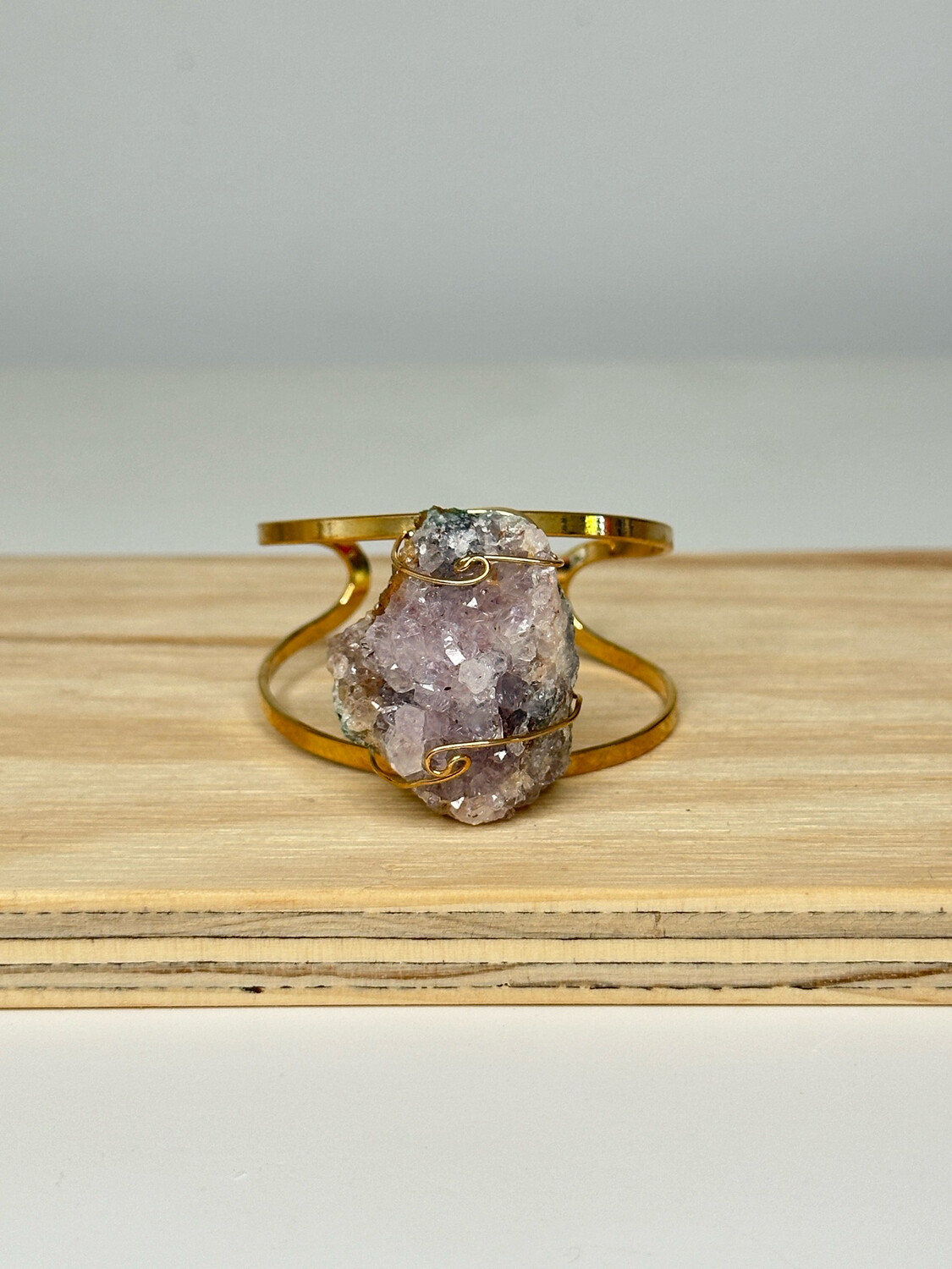 Pink Amethyst Crystal Cluster Gold Bracelet