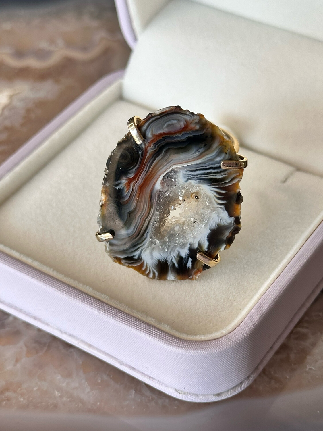 Agate Geode Crystal Ring