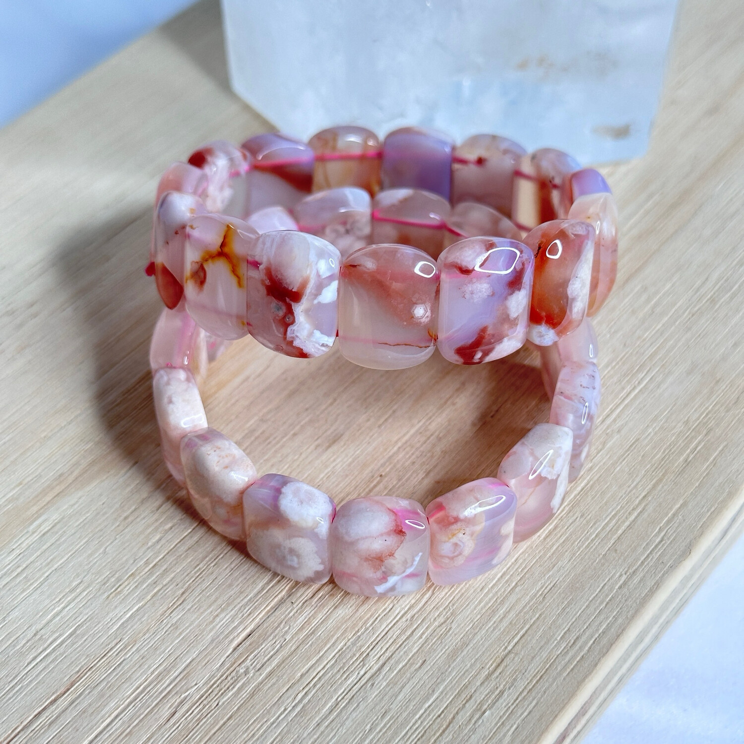 Pink Flower Agate Cuff Bracelets