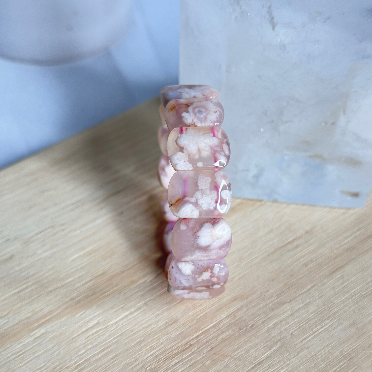 Pink Flower Agate Cuff Bracelets
