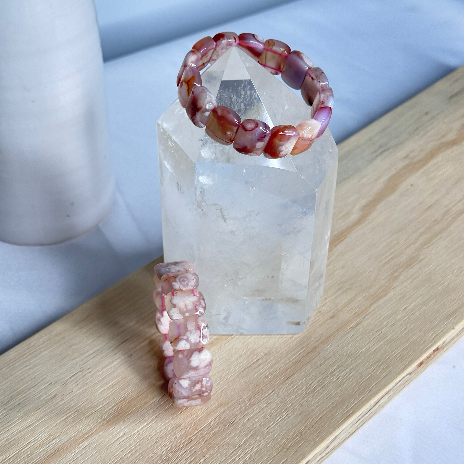 Pink Flower Agate Cuff Bracelets