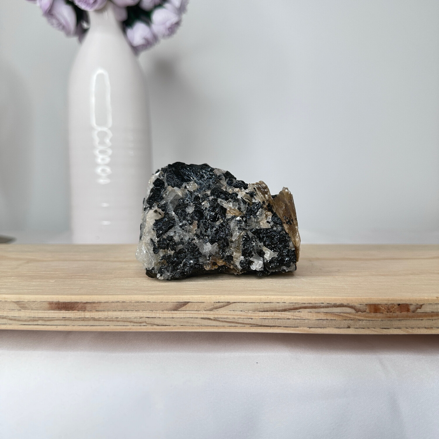 Raw Black Tourmaline with Golden Mica On Matrix