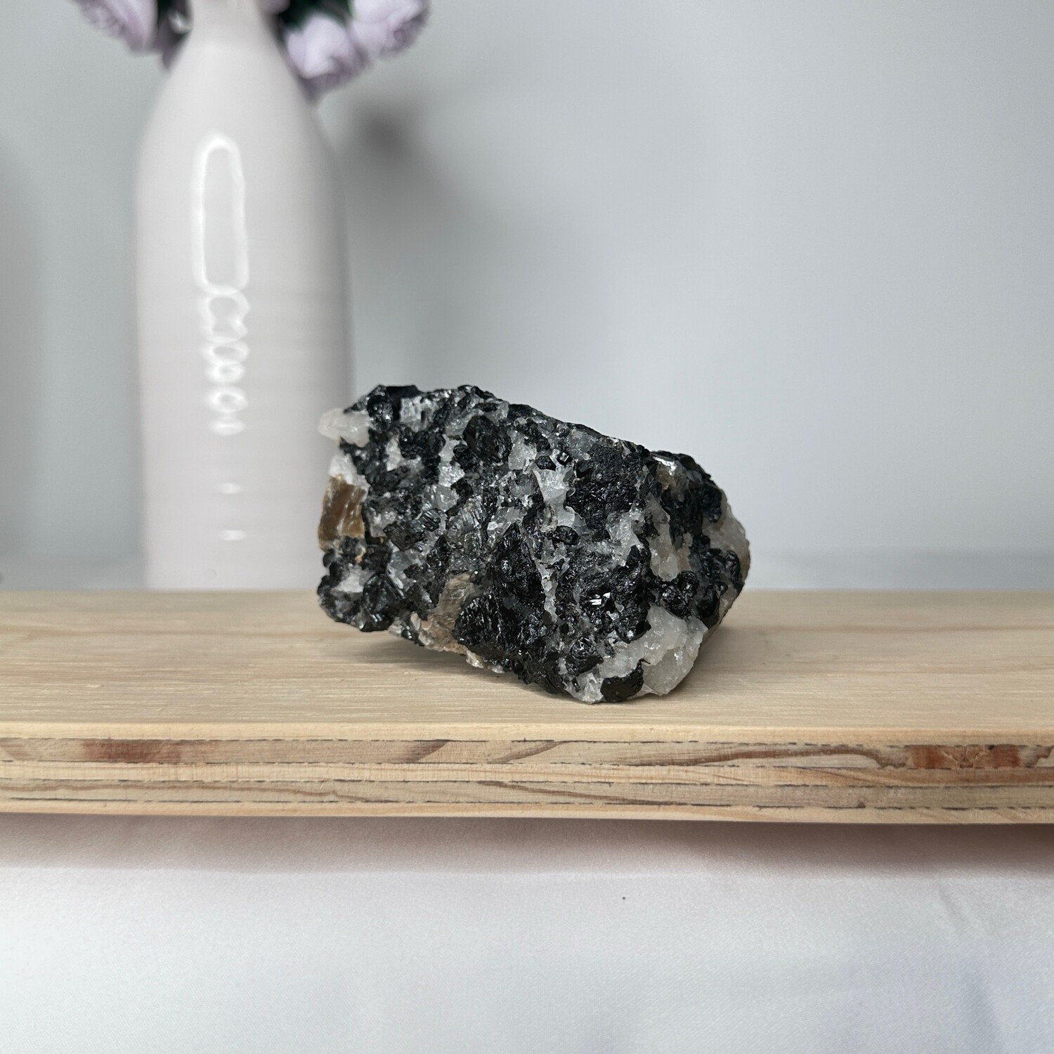 Raw Black Tourmaline with Golden Mica On Matrix