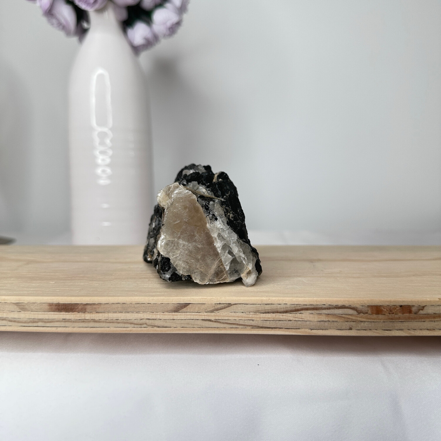 Raw Black Tourmaline with Golden Mica On Matrix