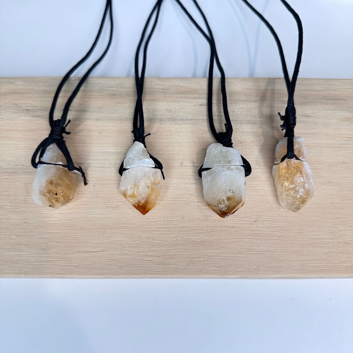 Raw Citrine Points On Black Rope
