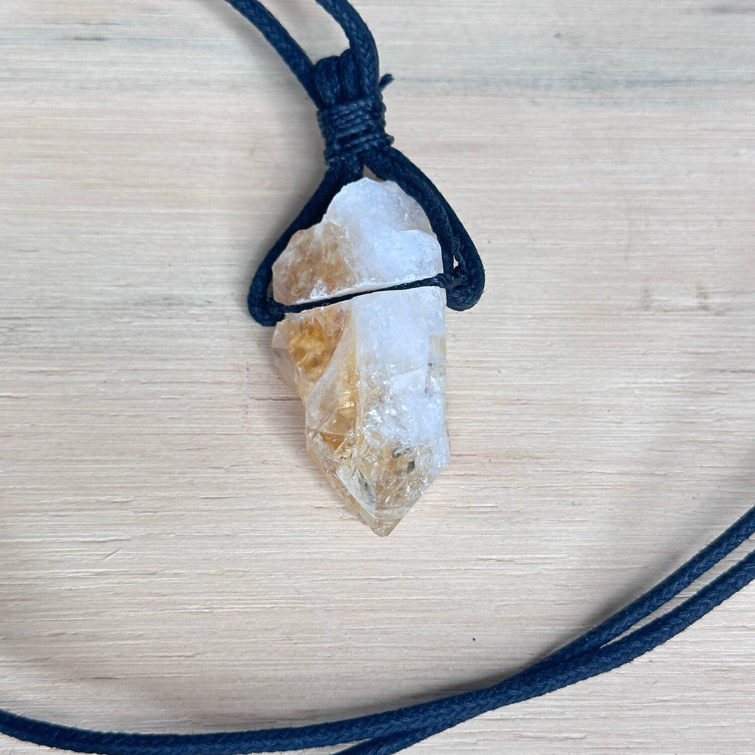 Raw Citrine Points On Black Rope