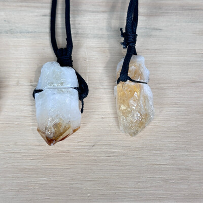 Raw Citrine Points On Black Rope