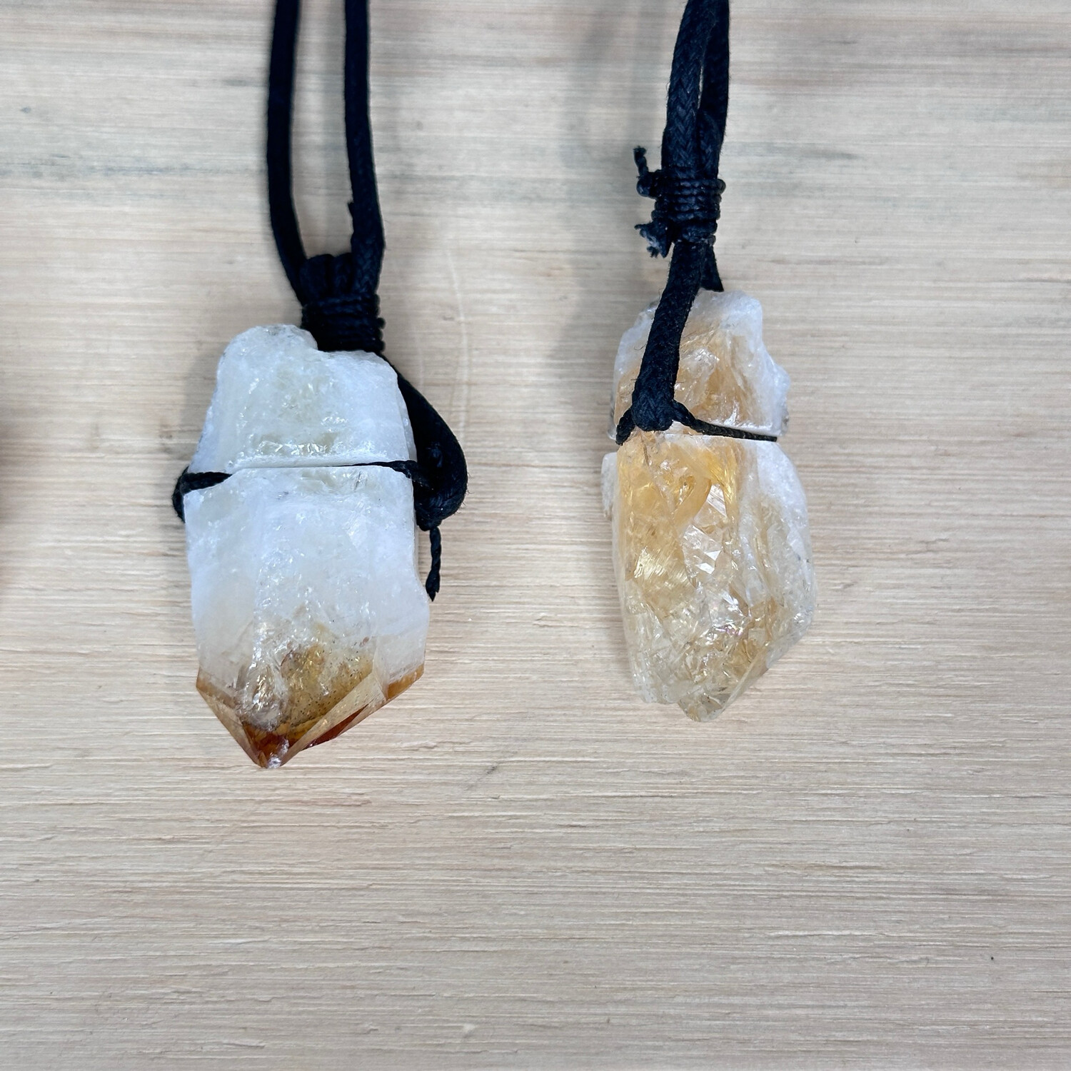 Raw Citrine Points On Black Rope