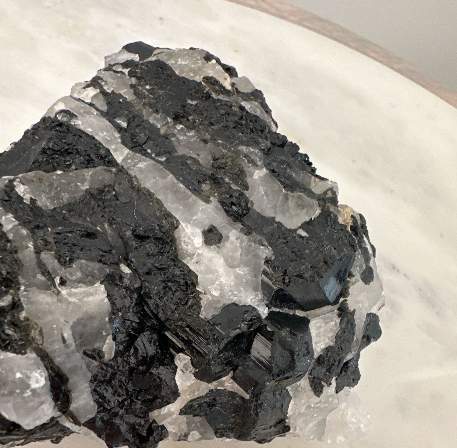 Black Raw Tourmaline Crystal On Matrix.