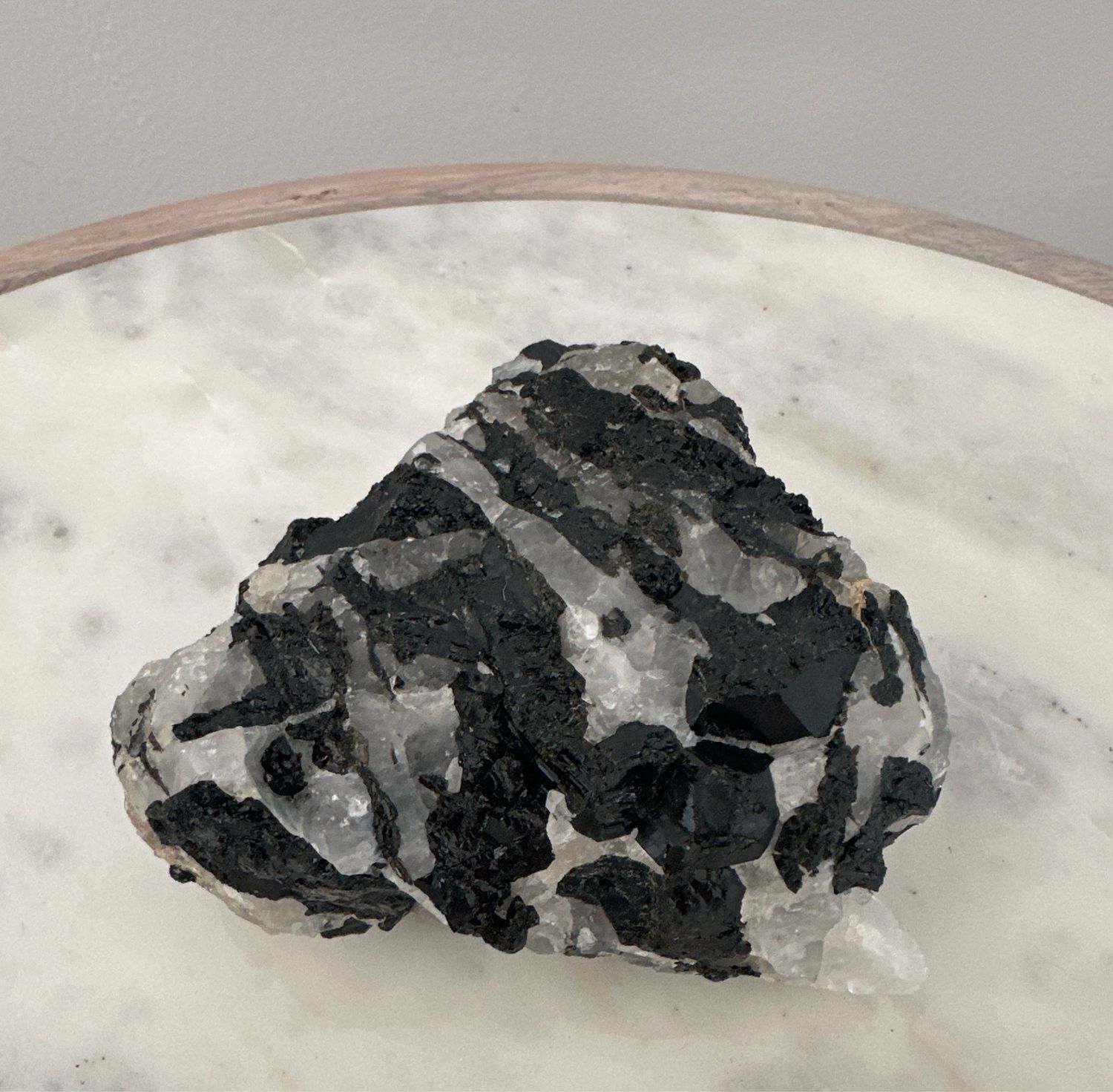 Black Raw Tourmaline Crystal On Matrix.