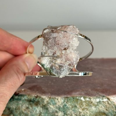Pink Amethyst Crystal Silver Bracelet