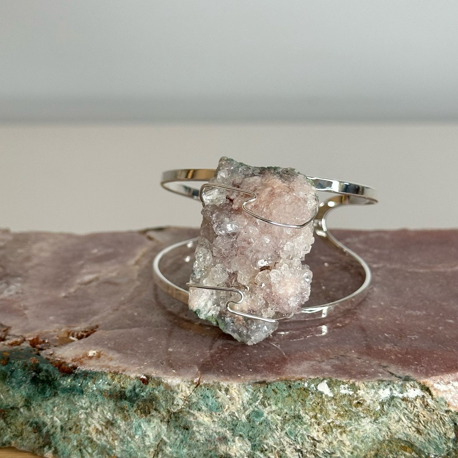 Pink Amethyst Crystal Silver Bracelet