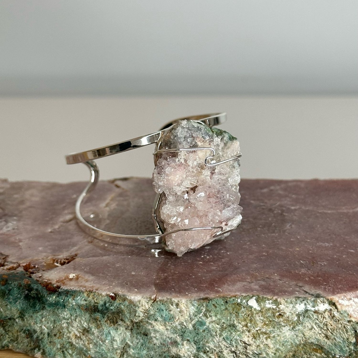 Pink Amethyst Crystal Silver Bracelet