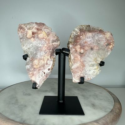 Pink Amethyst Crystal Wings On Custom Stand