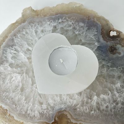 Selenite Heart Candle Holder