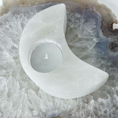 Selenite Moon Candle Holder