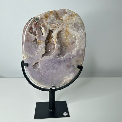 Pink Amethyst Portal On Black Metal Stand